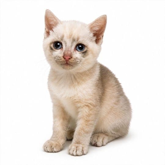 The CASHKITTEN mascot: a cream-coloured kitten with blue eyes, sitting.